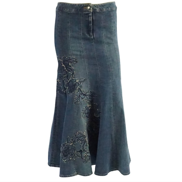Roberto Cavalli Denim Skirt with Embroidery - Picture 1 of 17